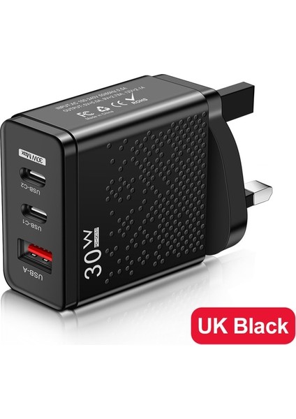 Siyah Ingiltere 30W USB Şarj Cihazı Telefon Şarj Cihazı C Tipi Evrensel Adaptör Qc 3.0 iphone 14 11 Pro Max Xiaomi Samsung Taşınabilir Cep Telefonu Şarj Cihazı (Yurt Dışından)