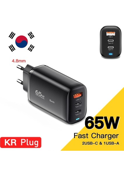 Kore Siyah A 2c Essager 65W Gan USB Tip C Şarj Cihazı Dizüstü Bilgisayar Pps 45W 25W Hızlı Şarj Samsung Qc3.0 Pd3.0 IPHONE14 13 Pro Telefon Chagers (Yurt Dışından)
