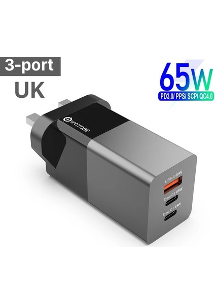 Ingiltere 3 Bağlantı Noktalı 3 Bağlantı Noktalı Gan Mini USB C Güç Adaptörü PD65W/45W/25W/18W Qc3.0/pps C Tipi Dizüstü Bilgisayarlar Için Şarj Etme IPHONE14/13 Por/11/se Not 10/S20/S10 (Yurt Dışından)