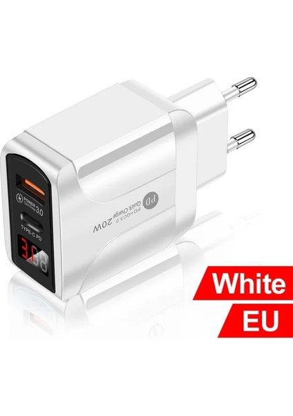 Beyaz Ab Gtwın Qc4.0 Qc3.0 20W USB C Telefon Şarj Cihazı LED Ekran Tip C Hızlı Şarj Taşınabilir Adaptör iPhone 13 12PRO iPad Huawei Xiaomi (Yurt Dışından)