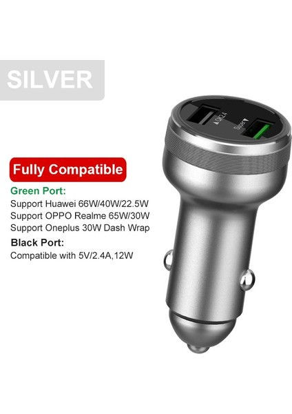 Gümüş 65W 6A 50W USB Araç Şarj Cihazı 3.0 Scp Afc Fcp Vooc Dart Hızlı Araç Şarj Şarj Cihazı Için Huawei Oppo R17 Find x Oneplus 9 Realme Redmi (Yurt Dışından)