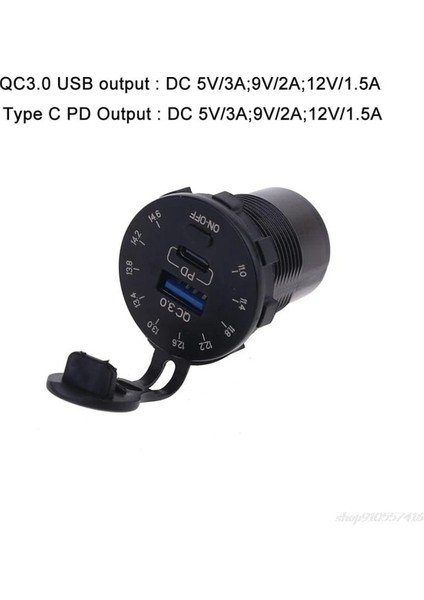 D 12V Hızlı Şarj 3.0 USB Suv Araç Şarj Cihazı Su Geçirmez 18W Tip C Pd Çıkışı LED Voltmetre Açık Kapalı Anahtarı ile Hızlı Şarj Cihazı N10 20 (Yurt Dışından)