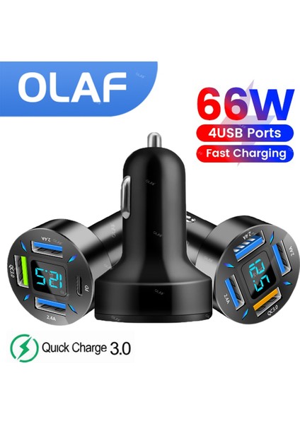 3usb Qc3.0 Olaf 66W Araç Şarj Cihazı Hızlı Şarj Çakmak Adaptörü 4 Portlu Araç Telefonu Şarj Cihazı iPhone 14 Xiaomi Samsung Için Hızlı Şarj (Yurt Dışından) fırsatları