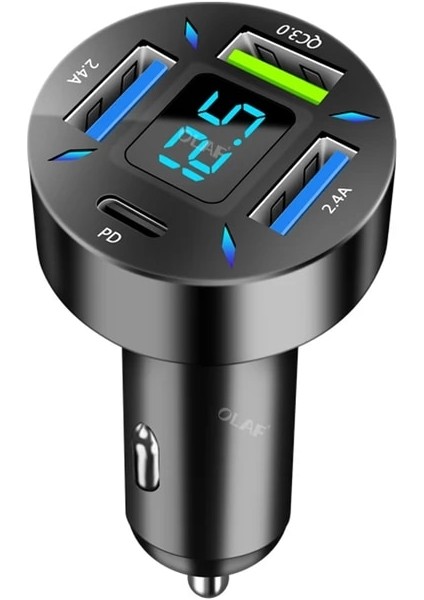 Pd Qc3.0 2usb Olaf 66W USB Araç Şarj Cihazı Hızlı Şarj Hızlı Şarj 3.0 Pd 20W iPhone 14 13 Xiaomi Huawei Samsung 4 Bağlantı Noktalı Usb-C Şarj Cihazları (Yurt Dışından)