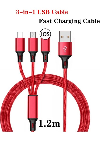 Mavi 3 In 1 USB Şarj Kablosu Samsung Xiaomi Huawei Apple Cep Telefonu USB Tip C Hızlı Şarj Cihazı Tablet Şarj Kablosu Aksesuarları (Yurt Dışından)