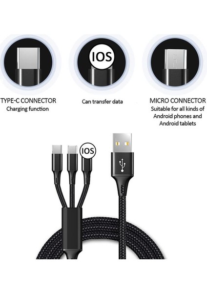 Mavi 3 In 1 USB Şarj Kablosu Samsung Xiaomi Huawei Apple Cep Telefonu USB Tip C Hızlı Şarj Cihazı Tablet Şarj Kablosu Aksesuarları (Yurt Dışından) fiyatları