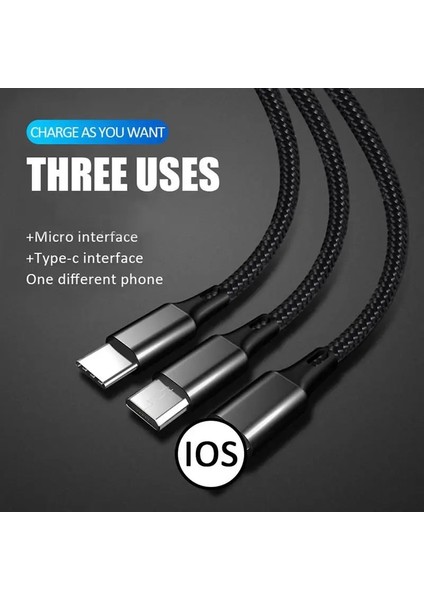 Mavi 3 In 1 USB Şarj Kablosu Samsung Xiaomi Huawei Apple Cep Telefonu USB Tip C Hızlı Şarj Cihazı Tablet Şarj Kablosu Aksesuarları (Yurt Dışından) fırsatları