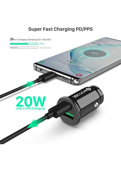 2 M 20 W Kablo Wotobe Pd 20 W Araç Şarj Cihazı Pd3.0 Hızlı Şarj Qc4.0 Qc3.0 18 W Afc 15 W Tip-C Araba USB Şarj Cihazı iPhone 13/12 Xiaomi Cep Telefonu (Yurt Dışından) modelleri