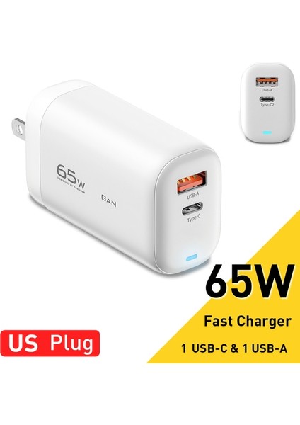 Abd Beyaz Ac Essager 65W Gan USB Tip C Şarj Cihazı Dizüstü Bilgisayar Pps 45W 25W Hızlı Şarj Samsung Qc3.0 Pd3.0 IPHONE14 13 Pro Telefon Chagers (Yurt Dışından)