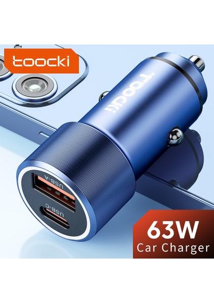 Mavi Toocki 63W USB C Araç Şarj Cihazı Pd Qc3.0 USB Tip C Araç Telefonu Şarj Cihazı iphone 12 13 Samsung Xiaomi Huawei Oneplus Için Hızlı Şarj (Yurt Dışından) modelleri
