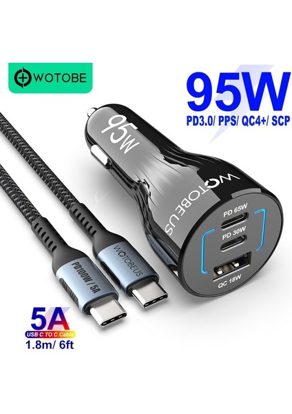 95W ve 1.8m Kablo Wotobe 95W USB C Araç Şarj Cihazı, 3 Portlu Pps/pd 65W/45W/30W/20W Qc4.0 22,5W Dizüstü Bilgisayar Mı 11 P40/30 iPhone 13/12 Samsung S20/NOT 10 (Yurt Dışından)