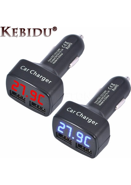 Siyah Mavi LED Kebidumei Çift USB 5V 3.1A Araç Şarj Bağlantı Noktaları Adaptör Soketi iPhone Tablet Pc Için Mavi Kırmızı LED Ekranlı Araç Şarj Cihazı (Yurt Dışından)