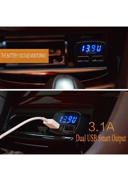 Siyah Mavi LED Kebidumei Çift USB 5V 3.1A Araç Şarj Bağlantı Noktaları Adaptör Soketi iPhone Tablet Pc Için Mavi Kırmızı LED Ekranlı Araç Şarj Cihazı (Yurt Dışından) fiyatları