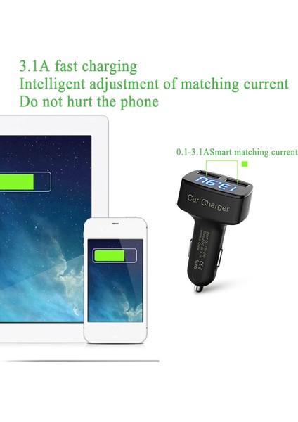 Siyah Mavi LED Kebidumei Çift USB 5V 3.1A Araç Şarj Bağlantı Noktaları Adaptör Soketi iPhone Tablet Pc Için Mavi Kırmızı LED Ekranlı Araç Şarj Cihazı (Yurt Dışından) fırsatları