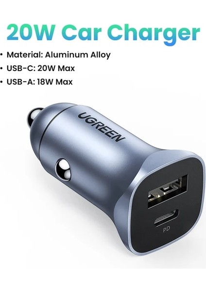 PD20W Araç Şarj Cihazı Ugreen 30W Araç Şarj Cihazı Çift Bağlantı Noktalı Qc 4.0 3.0 Hızlı Şarj iPhone 14 13 12 Xiaomi Huawei Samsung Süper Şarj Tipi C Şarj Cihazı (Yurt Dışından)