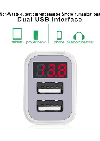 Typec Şarj Cihazı Gümüş Araç Şarj Cihazı Dijital Ekran Çift Bağlantı Noktalı USB Adaptörü 2.1A Araç Şarj Cihazı Samsung Cep Telefonu Için Çift Tip C USB Hızlı Şarj (Yurt Dışından) fiyatları