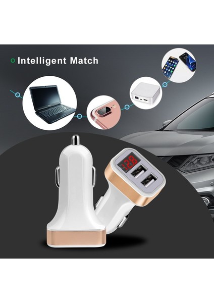 Typec Şarj Cihazı Gümüş Araç Şarj Cihazı Dijital Ekran Çift Bağlantı Noktalı USB Adaptörü 2.1A Araç Şarj Cihazı Samsung Cep Telefonu Için Çift Tip C USB Hızlı Şarj (Yurt Dışından) modelleri