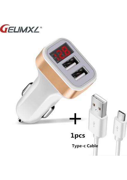 Typec Şarj Cihazı Gümüş Araç Şarj Cihazı Dijital Ekran Çift Bağlantı Noktalı USB Adaptörü 2.1A Araç Şarj Cihazı Samsung Cep Telefonu Için Çift Tip C USB Hızlı Şarj (Yurt Dışından) fırsatları