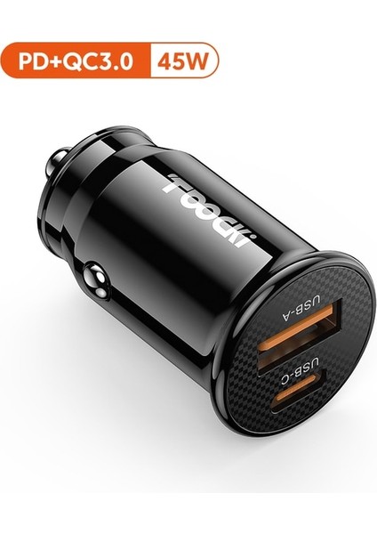 Pd ve Qc Siyah Toocki USB Araç Şarj Cihazı Hızlı Şarj Qc 3.0 45W 5A Tipi Pd Araç Cep Telefonu Şarj Cihazları iPhone 12 13 Pro Xiaomi Huawei Samsung (Yurt Dışından)