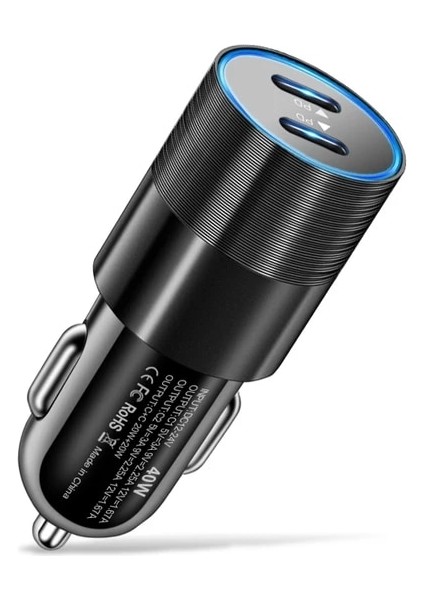 Siyah 40W 2 Port USB C Araç Şarj Cihazı Hızlı Şarj iPhone 14 13 12 11 Pro Promax x Xs Xsmax USB Tip C Araç Şarj Cihazı Telefon Adaptörü (Yurt Dışından)