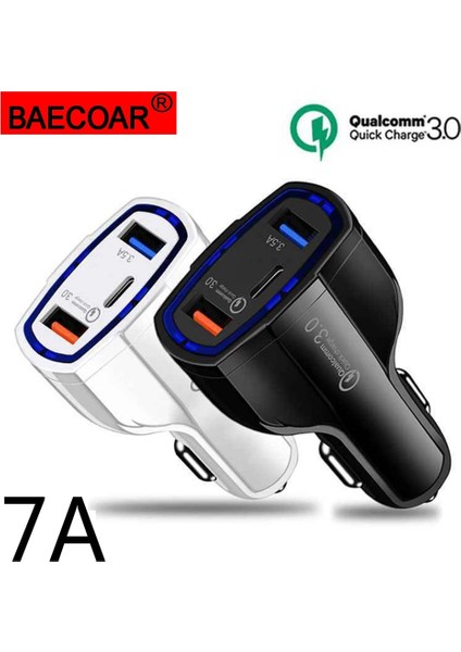 C Tipi Kablolu Beyaz Baecoar 7A Araç Şarj Cihazı Hızlı Şarj 3 USB Araç Şarj Cihazları iPhone Için Usbc Hızlı Şarj Cihazı Pd Xiaomi Redmi Samsung Için Şarj Adaptörü (Yurt Dışından) fiyatları