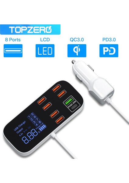 36W Çift Qc3.0 40W USB Araç Şarj Cihazı Pd Qc3.0 Hızlı Şarj 8 Port USB C Şarj Istasyonu Telefon Şarj Adaptörü iPhone 13 Xiaomi Için LED Ekran (Yurt Dışından) fiyatları
