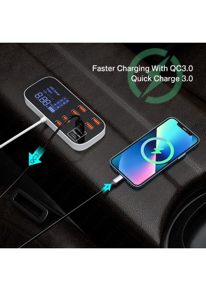 36W Çift Qc3.0 40W USB Araç Şarj Cihazı Pd Qc3.0 Hızlı Şarj 8 Port USB C Şarj Istasyonu Telefon Şarj Adaptörü iPhone 13 Xiaomi Için LED Ekran (Yurt Dışından) modelleri