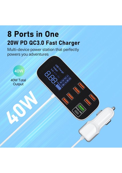 36W Çift Qc3.0 40W USB Araç Şarj Cihazı Pd Qc3.0 Hızlı Şarj 8 Port USB C Şarj Istasyonu Telefon Şarj Adaptörü iPhone 13 Xiaomi Için LED Ekran (Yurt Dışından) indirimleri