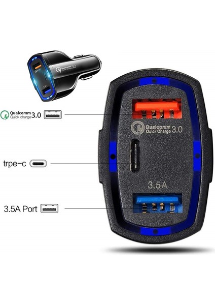 1m C2L 35W Qc 3.0 USB C Araç Şarj Cihazı 3 Port Hızlı Şarj 3.0 Hızlı Şarj Cihazı iPhone 13/13PRO/12/12PRO Max Xiaomi Araç Telefonu Şarj Cihazı (Yurt Dışından) indirimleri