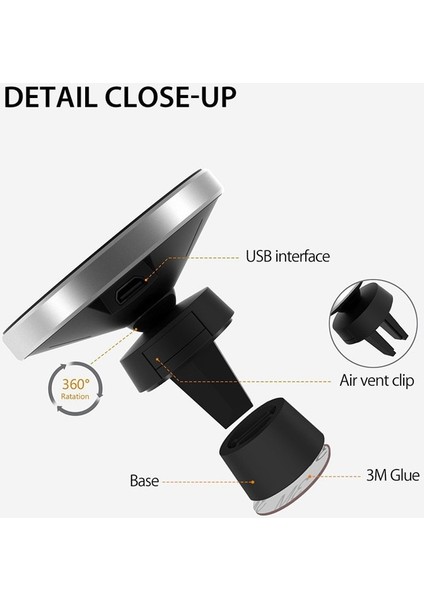 5W-SIYAH 360 Döndür Manyetik Qı Araba Kablosuz Şarj Standı Dashboard Havalandırma Braketi IPhone 11 Pro Max Xs Xr Samsung S9 S21 S10 S20 (Yurt Dışından) fiyatları