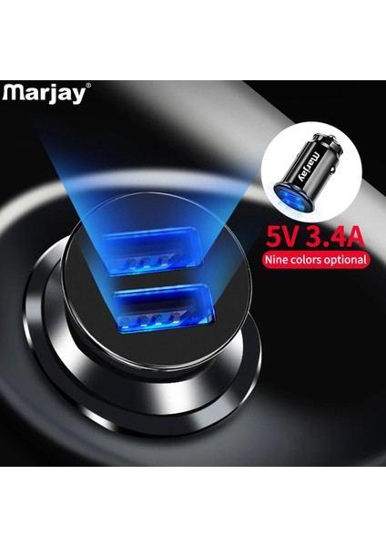 Mor Marjay Araba Şarjı Evrensel 5V 3.4A Mini Çift USB Hızlı Şarj Cep Telefonu USB Araç Şarj Cihazı iPhone Samsung Xiaomi Için (Yurt Dışından) fiyatları