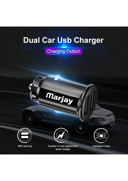 Mor Marjay Araba Şarjı Evrensel 5V 3.4A Mini Çift USB Hızlı Şarj Cep Telefonu USB Araç Şarj Cihazı iPhone Samsung Xiaomi Için (Yurt Dışından) fırsatları