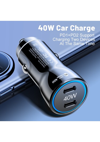 Beyaz 40W Çift Pd Araç Şarj Cihazı USB Tip C Hızlı Araç Telefonu Şarj Adaptörü iPhone 14 13 Xiaomi Huawei Samsung S21 S22 Hızlı Şarj (Yurt Dışından) fiyatları