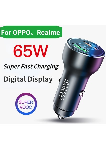 Siyah 1.5m Kablo ile 65W Supervooc 2.0 Araç Şarj Cihazı Dijital Ekran Hızlı Araç Şarj C Tipi Kablo Için Oppo Find X3 X2 Reno 5g Ace 2 X20 Realme X50 (Yurt Dışından)