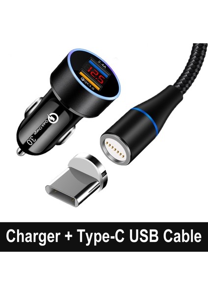 Bir Set Siyah Qc 3.0 Hızlı USB Araç Şarj Kablosu Samsung M52 M32 A13 A12 A32 A52 A72 5g Manyetik Tip-C USB Şarj Kablosu Telefon Adaptörü (Yurt Dışından)
