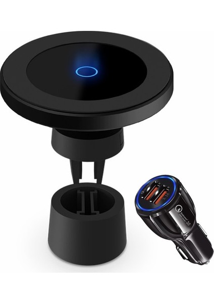 10W-BLACK-QC3.0 360 Döndür Manyetik Qı Araba Kablosuz Şarj Standı Dashboard Hava Firar Braketi IPhone 11 Pro Max Xs Xr Samsung S9 S21 S10 S20 (Yurt Dışından)