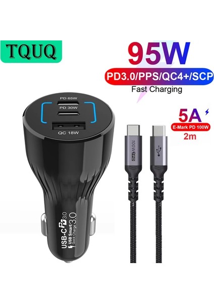 5A 100W Kablo-2metre Tquq 95W USB C Araç Şarj Cihazı, Pps Pd 65W 30W Qc3.0 18W Süper Hızlı Araç Telefonu Laptop Şarj Adaptörü Tip C MacBook Için Hızlı Şarj (Yurt Dışından) fırsatları