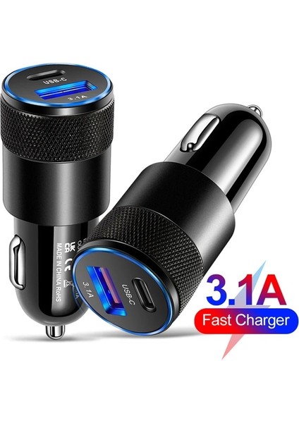Siyah Tip C USB 2 Bağlantı Noktalı Araç Şarj Cihazı Telefon Şarj Cihazı 3A Hızlı Şarj 12V 15W Çakmak Adaptörü iPhone Samsung Için Güç Çıkışı (Yurt Dışından) indirimleri