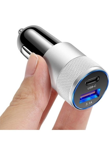 Gümüş Pd 20W 3.1A Tip C USB Araç Şarj Cihazı Hızlı Araç Güç Adaptörü iPhone Xiaomi Redmi Poco Samsung Huawei Onur Oppo USB C Şarj Cihazı (Yurt Dışından)