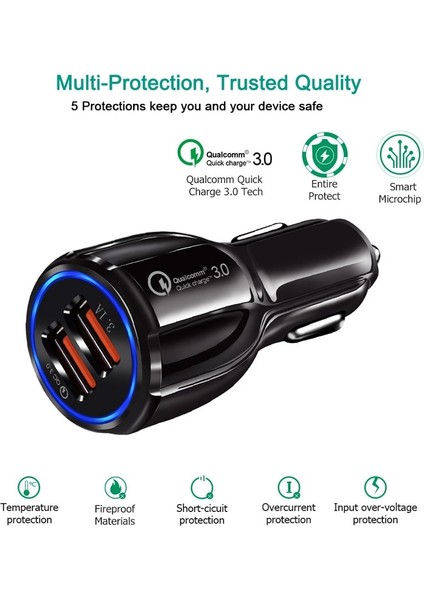 Beyaz 30W Hızlı Şarj 3.0 Çift USB Araç Şarj Cihazı 5V6A Turbo Hızlı Araç Şarj Cep Telefonu Şarj Cihazı iPhone Xiaomi Sumsang Adaptörü (Yurt Dışından) fiyatları