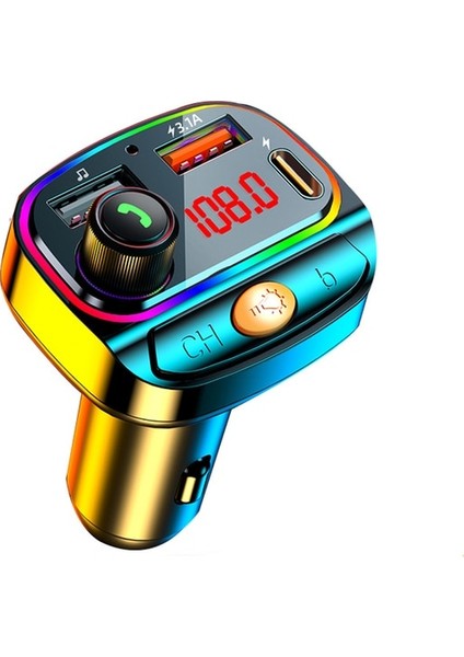 Çift USB Pd Araç Bluetooth 5.0 Şarj Cihazı Fm Verici Handsfree Pd 20W Type-C Çift USB 3.1A Renkli Işık Mp3 Müzik Çalar Desteği U Disk (Yurt Dışından)
