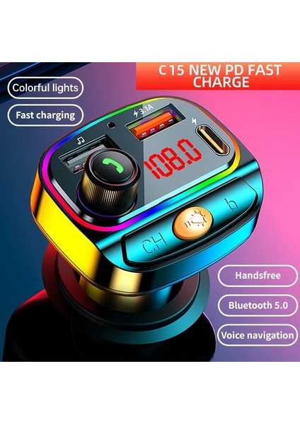 Çift USB Pd Araç Bluetooth 5.0 Şarj Cihazı Fm Verici Handsfree Pd 20W Type-C Çift USB 3.1A Renkli Işık Mp3 Müzik Çalar Desteği U Disk (Yurt Dışından) fiyatları