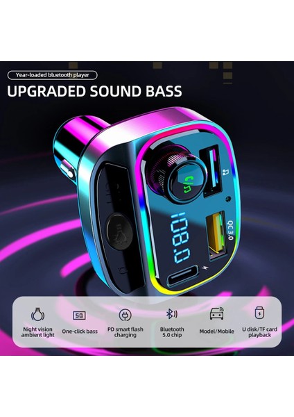 Çift USB Pd Araç Bluetooth 5.0 Şarj Cihazı Fm Verici Handsfree Pd 20W Type-C Çift USB 3.1A Renkli Işık Mp3 Müzik Çalar Desteği U Disk (Yurt Dışından) modelleri