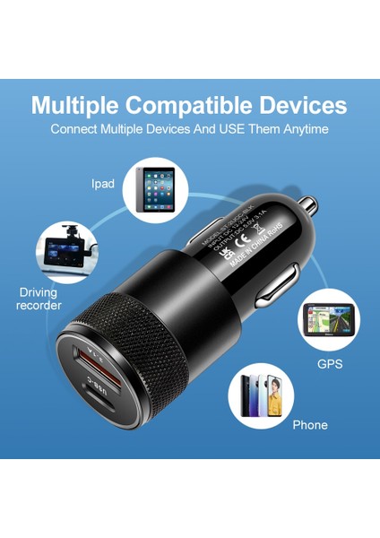 Siyah Araç Şarj Cihazı Araç Içi Şarj Cihazı USB C Araç Şarj Cihazı Hızlı Şarj 3.0 Tip C iPhone 13 Pro Max Için Hızlı Şarj Telefon Adaptörü Redmi Huawei Samsung (Yurt Dışından) fırsatları