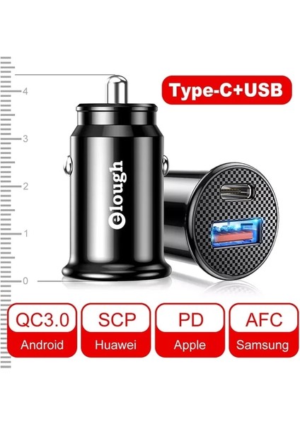 Pd Şarj Cihazı Elough USB C Araç Şarj Cihazı Hızlı Şarj 3.0 Pd Tip C Şarj Cihazı 20W Hızlı Araç Telefonu Şarj Cihazı iPhone Xiaomi Huawei Samsung Için (Yurt Dışından)
