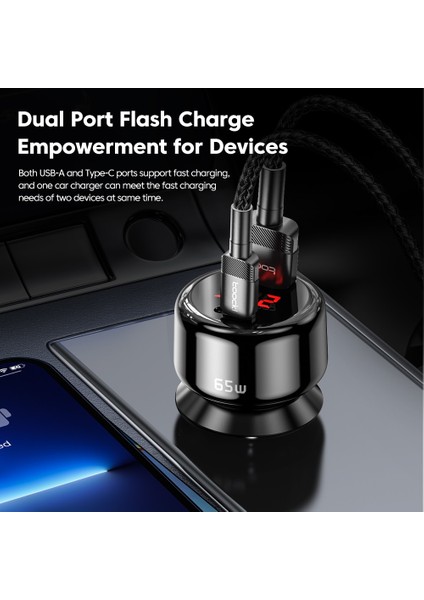 Mavi Toocki 65W Araç Şarj Cihazı Hızlı Şarj Qc4.0 Pd3.0 USB Tip C Araç Telefonu Şarj Cihazı iPhone 14 13 12 Samsung Xiaomi Huawei Dizüstü Bilgisayar (Yurt Dışından) modelleri
