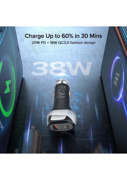 Beyaz 1m C2C USB C Araç Şarj Cihazı Pd 38W Type-C Çift Qc3.0 USB 20W Pd Hızlı Şarj Araç Içi Hızlı Şarj Adaptörü Mini Evrensel Araç Telefonu Şarj Cihazı (Yurt Dışından) modelleri