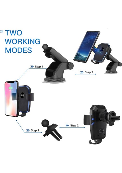 Siyah Araç Şarj Cihazı Fdgao Kablosuz Araç Şarj Cihazı 10W Hızlı Şarj Dağı Hava Firar Telefon Tutucu Samsung S22 S21 S20 iPhone 14 13 12 11 Pro Xs Xr 8 (Yurt Dışından) modelleri