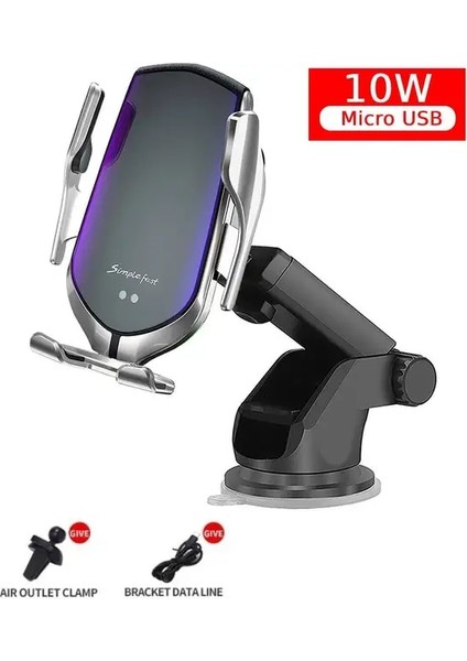 Tip 03 Gümüş 15W Kablosuz Araç Şarj Cihazı Telefon Tutucu iPhone 14 13 12 11 Pro Max 8 Kızılötesi Indüksiyon Şarj Cihazı Dock Istasyonu Samsung S22 Için (Yurt Dışından)