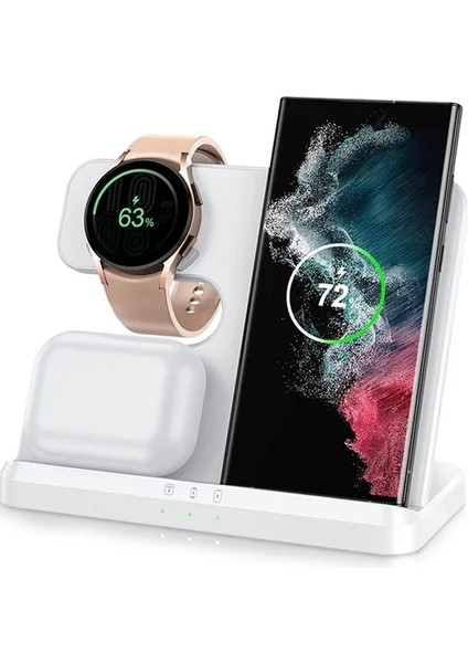 Beyaz 30W 3 In 1 Kablosuz Şarj Standı Samsung Galaxy S22 S21 Ultra S20 S10 Hızlı Şarj Istasyonu Istasyonu Watch5 Pro Tutucu Buds2 (Yurt Dışından)
